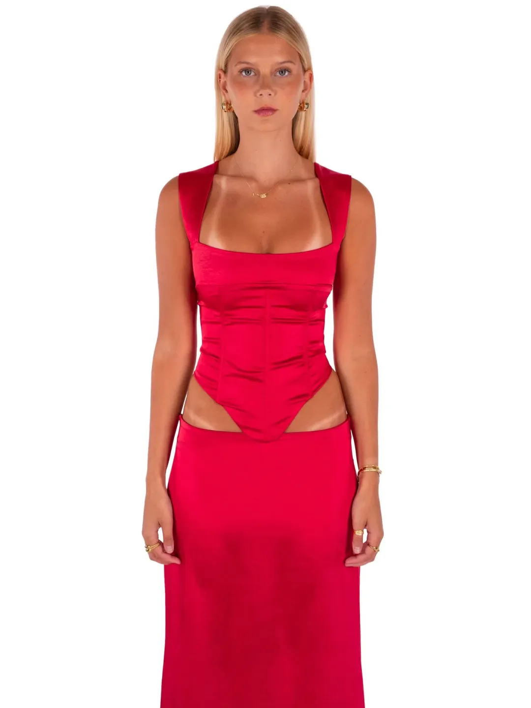 I Am Delilah Valerie Corset and Maxi Skirt Set Cherry Red Size S / AU 8 for rent on The Volte - main image