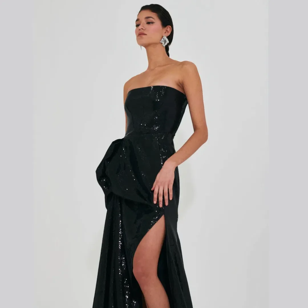 Meraki Official Nicole Sequin Strapless Ball Gown Black Size XS / AU 6 for rent on The Volte - main image