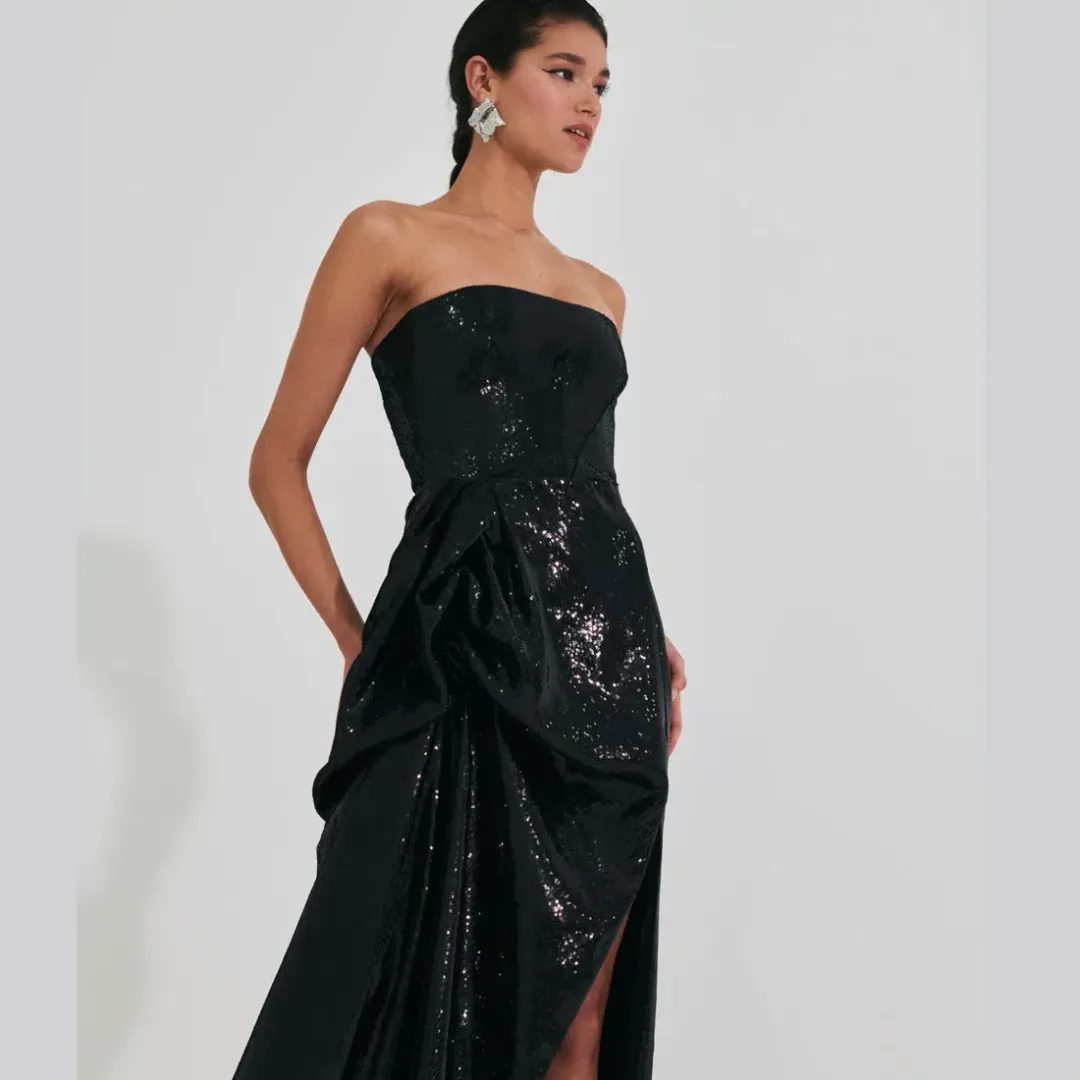 Meraki Official Nicole Sequin Strapless Ball Gown Black Size XS / AU 6 for rent on The Volte - main image