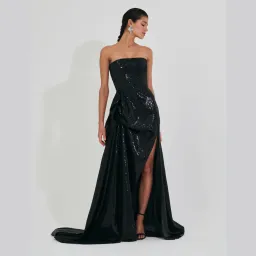 Meraki Official Nicole Sequin Strapless Ball Gown Black Size XS / AU 6 for rent on The Volte - image 1