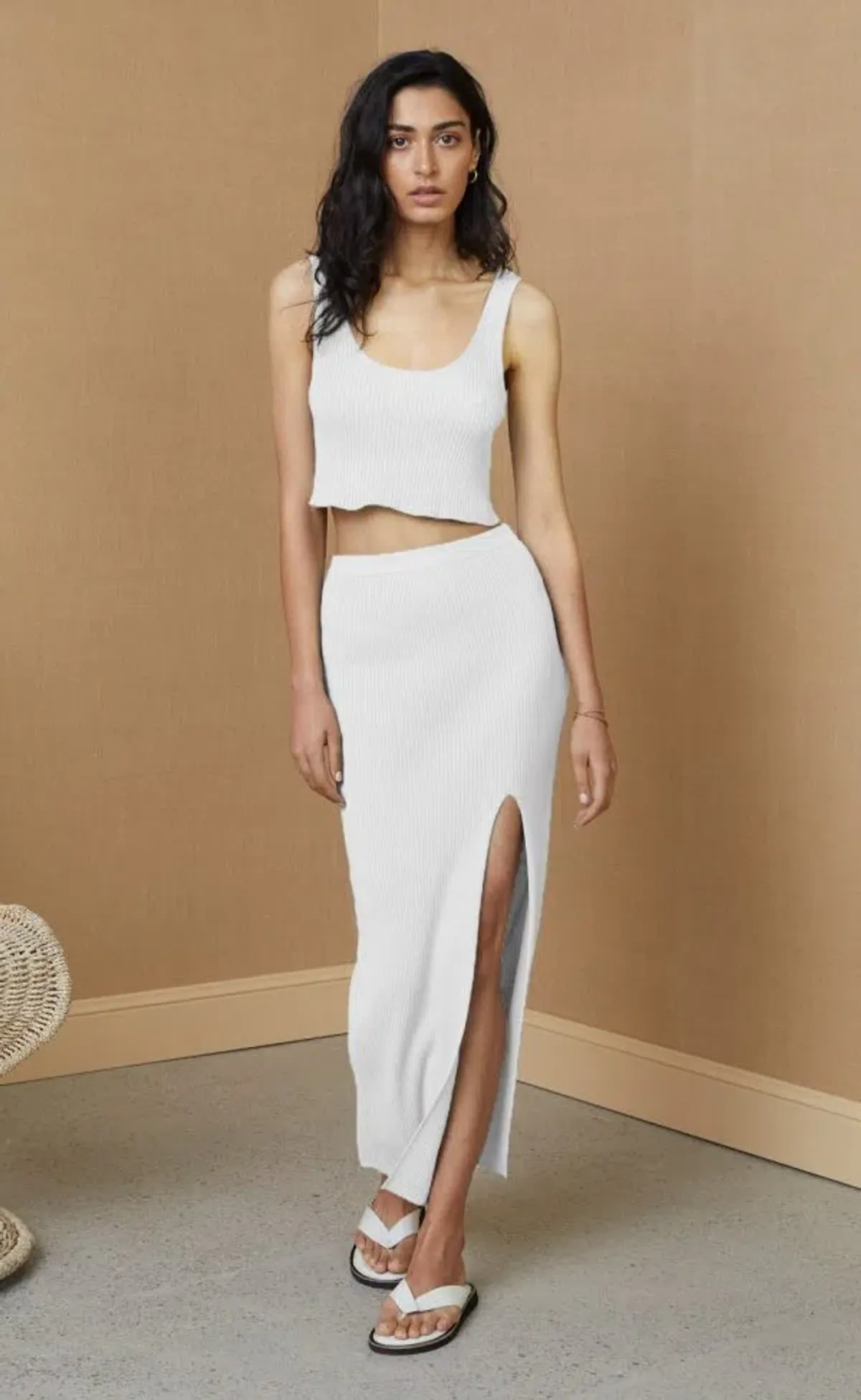 Bec and Bridge Margot Knit Crop Top and Midi Skirt Set White Size 6 - Image 1