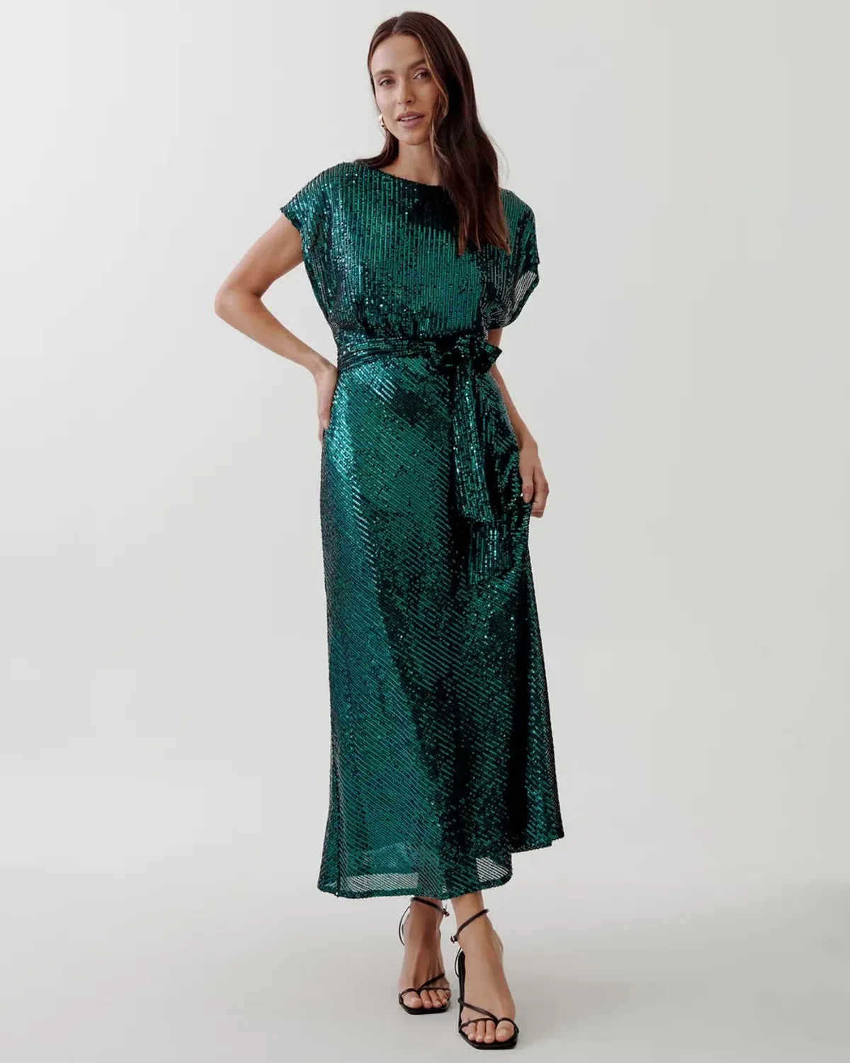 Tussah Selia Boat Neck Midi Dress Emerald Green Sequin Size 10 - Image 1