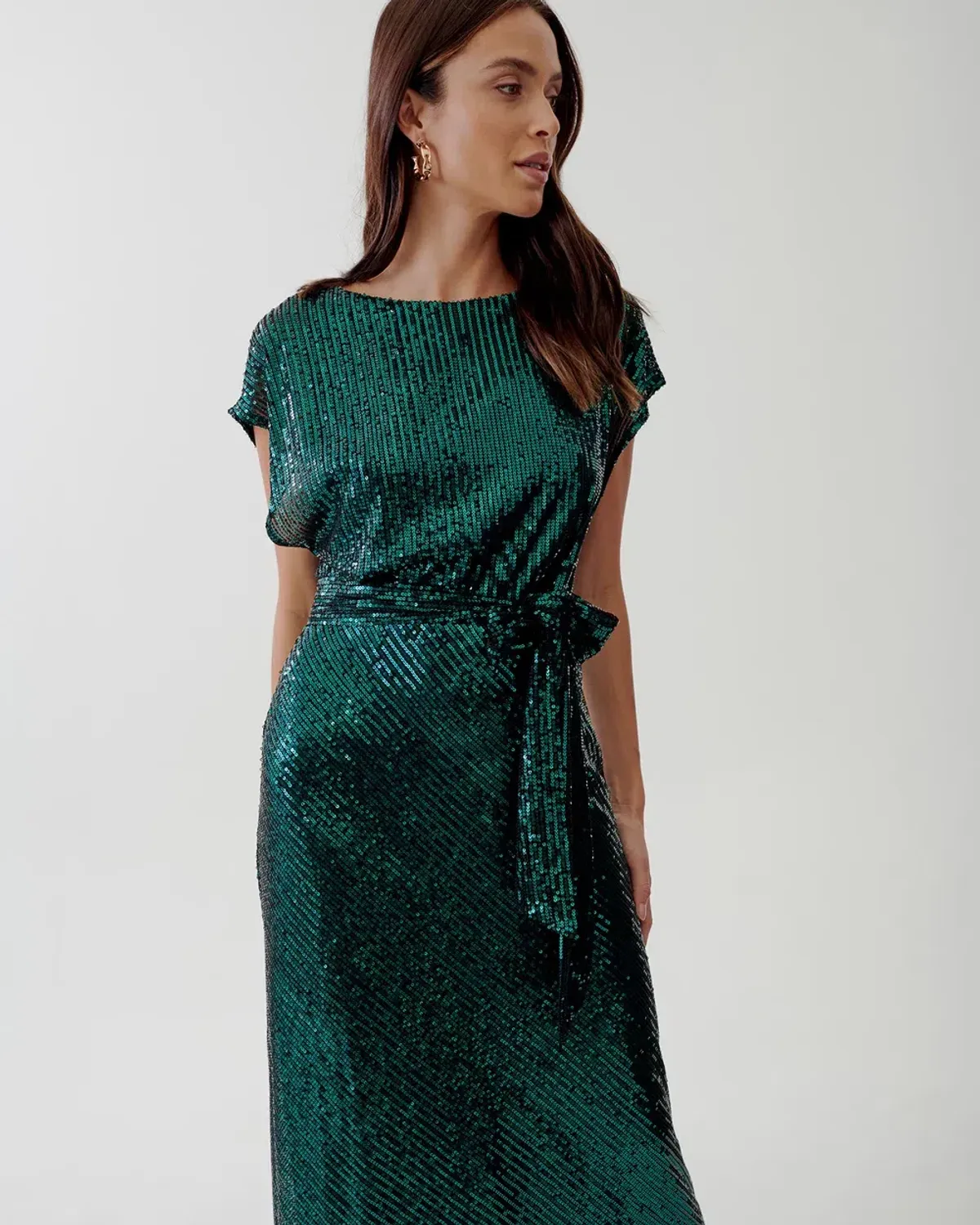 Tussah Selia Boat Neck Midi Dress Emerald Green Sequin Size 10 - Image 2