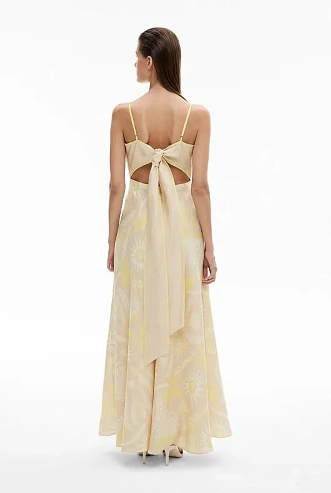 Witchery Cut Out Bodice Linen Maxi Dress Stone Print Size 10 for rent on The Volte - main image