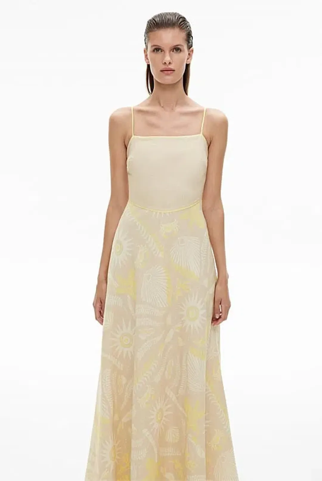 Witchery Cut Out Bodice Linen Maxi Dress Stone Print Size 10 for rent on The Volte - main image