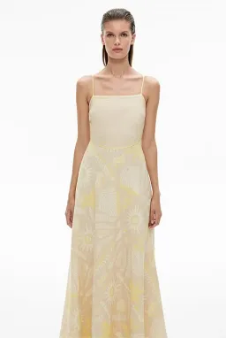 Witchery Cut Out Bodice Linen Maxi Dress Stone Print Size 10 for rent on The Volte - image 2