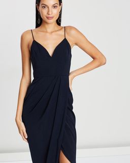 Shona Joy Cocktail Draped Maxi Dress Navy Size 8 for rent on The Volte - image 1