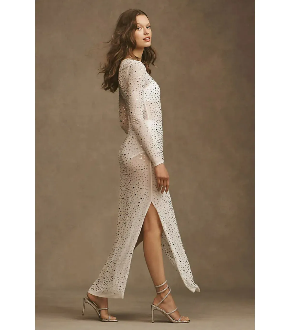 Lamarque Maret Rhinestone Mesh Dress Bisque Size XS / AU 6 - Image 2