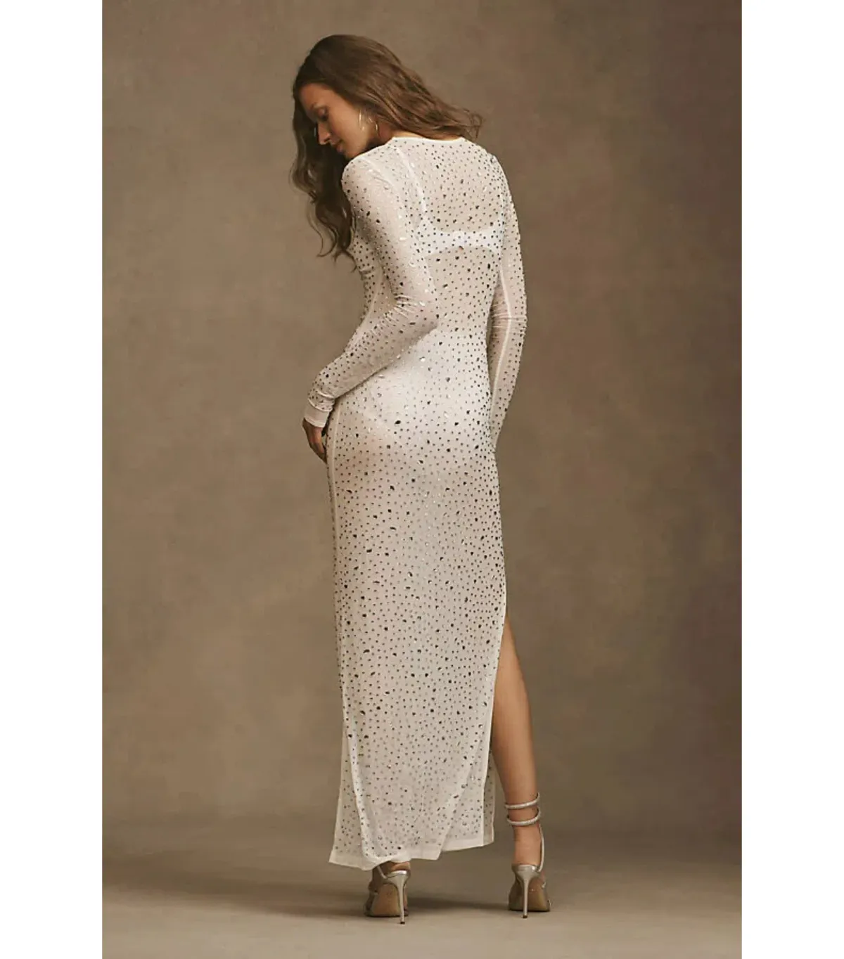 Lamarque Maret Rhinestone Mesh Dress Bisque Size XS / AU 6 - Image 3