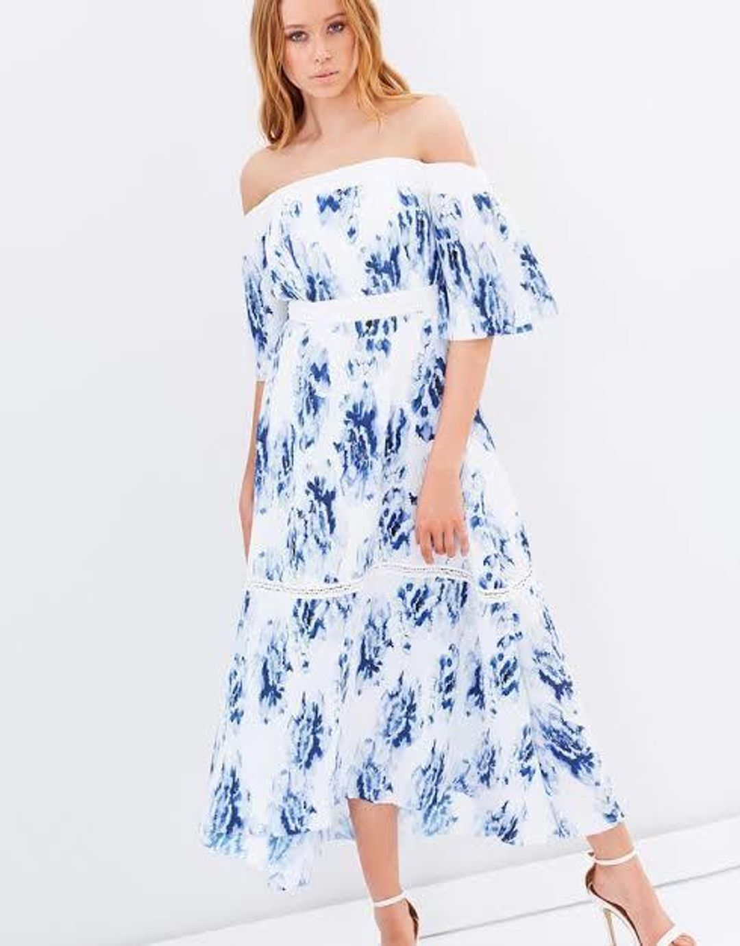 Talulah off the shoulder blue and white floral dress 12 for rent on The Volte - main image