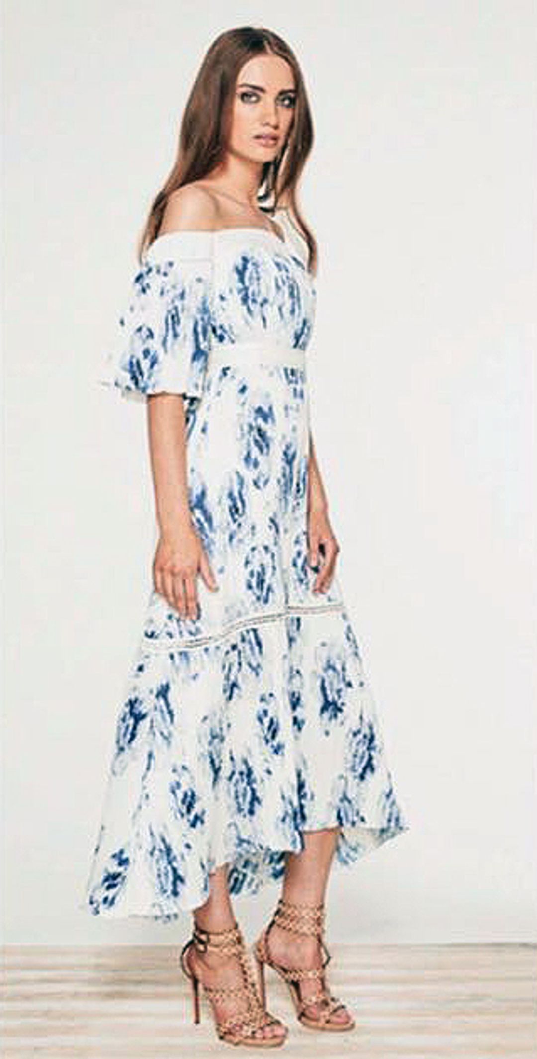 Talulah off the shoulder blue and white floral dress 12 for rent on The Volte - main image