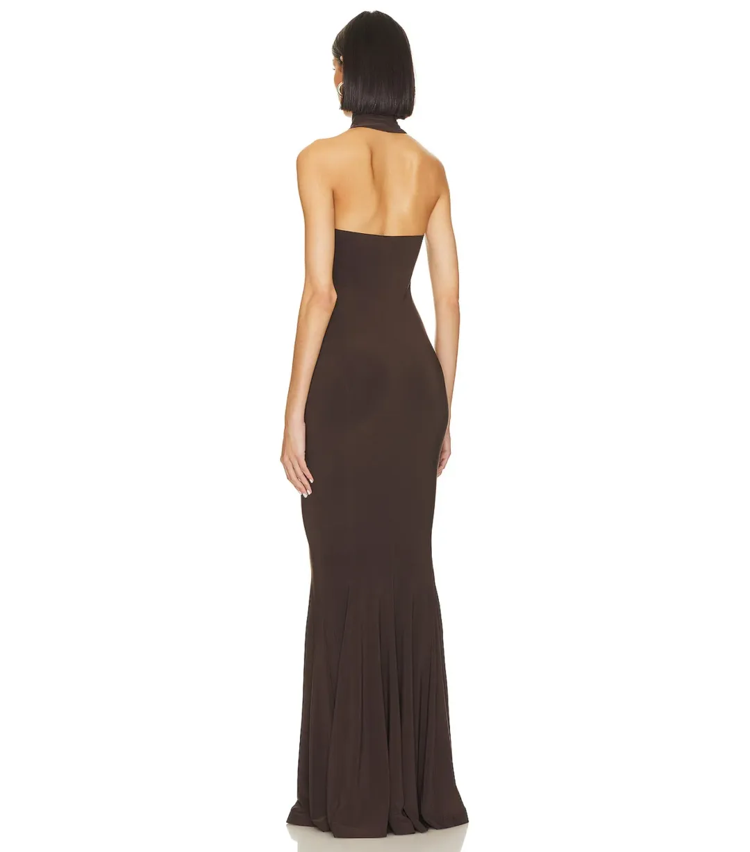 Norma Kamali Halter Turtle Fishtail Gown in Chocolate Size AU 10 for rent on The Volte - main image