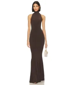 Norma Kamali Halter Turtle Fishtail Gown in Chocolate Size AU 10 for rent on The Volte - image 1