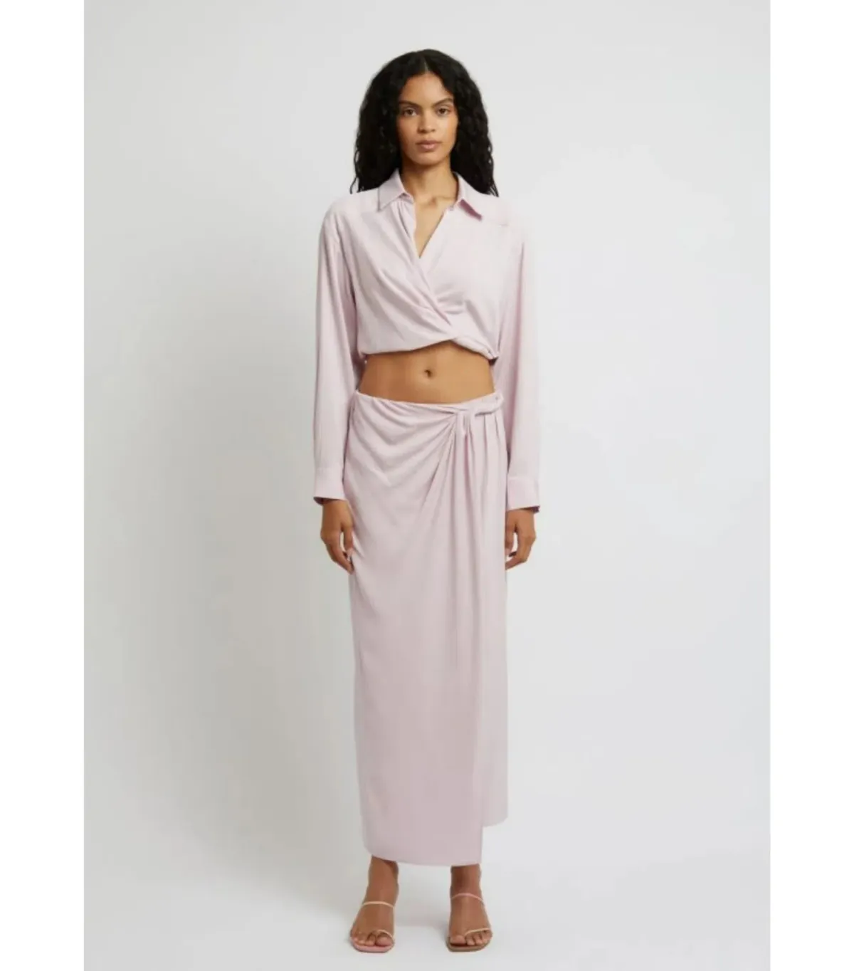 Christopher Esber Wrapped Cropped Blouse and Skirt Set in Blush Size AU 12 - Image 1