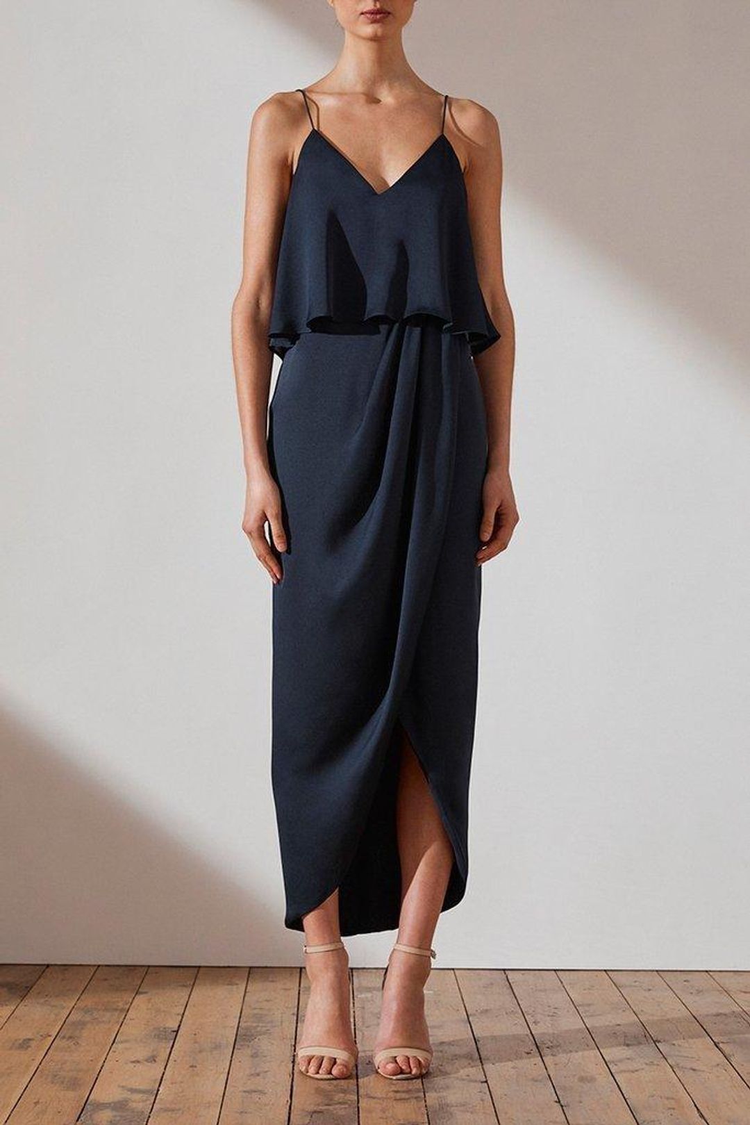 Shona Joy Luxe Cocktail Frill Dress in Sapphire Navy Size 12 for rent on The Volte - main image