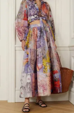 Zimmermann Botanica Crop Bodice Top and Midi Skirt Set Book Print Size 0 / AU 8 for rent on The Volte - image 2