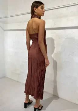 L'Idee Soiree Pleated Halter Dress in Chocolate Size 10 for rent on The Volte - image 8
