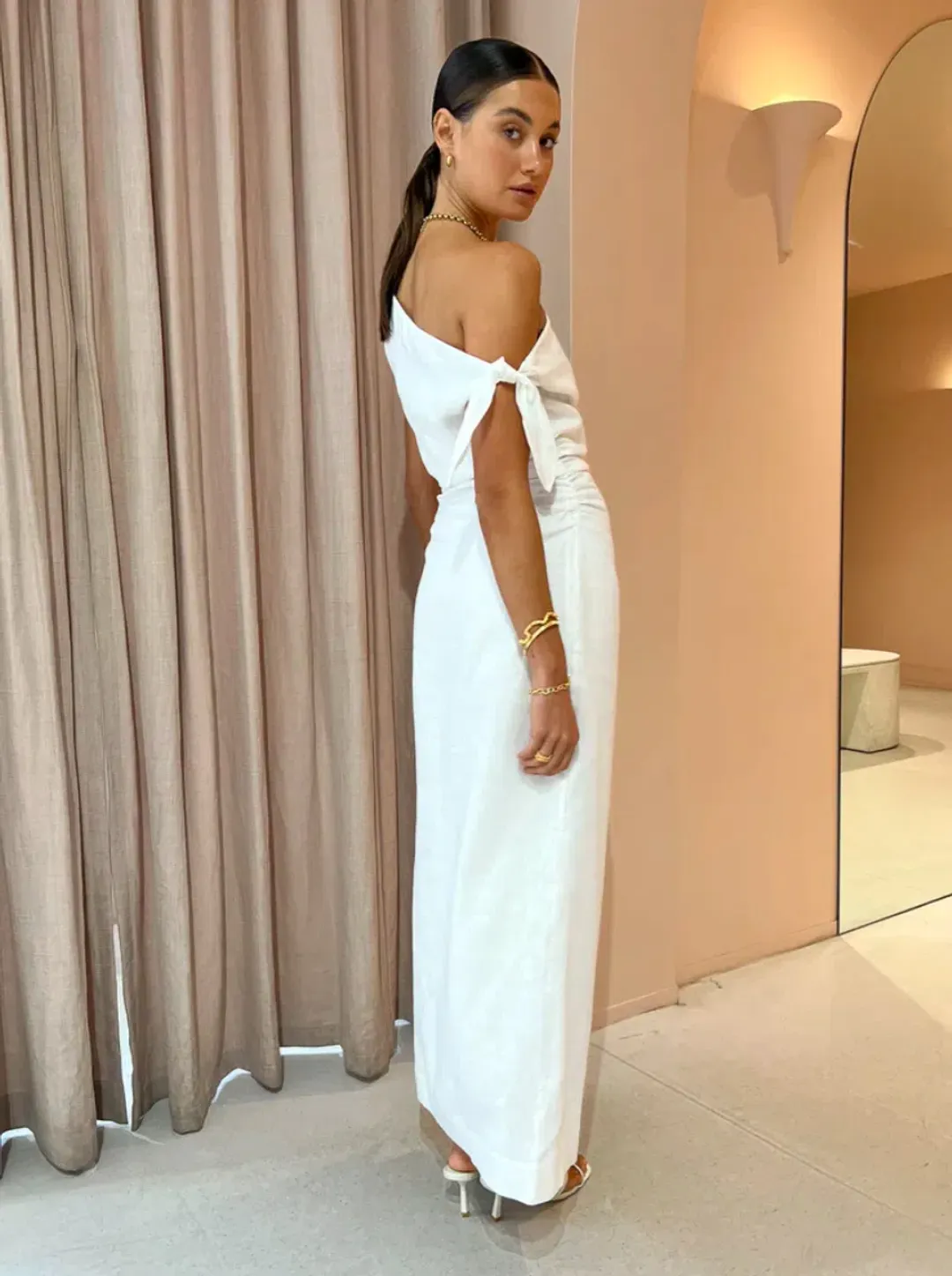 Sir the Label Bettina Off Shoulder Dress Ivory Size 2/10 for rent on The Volte - main image
