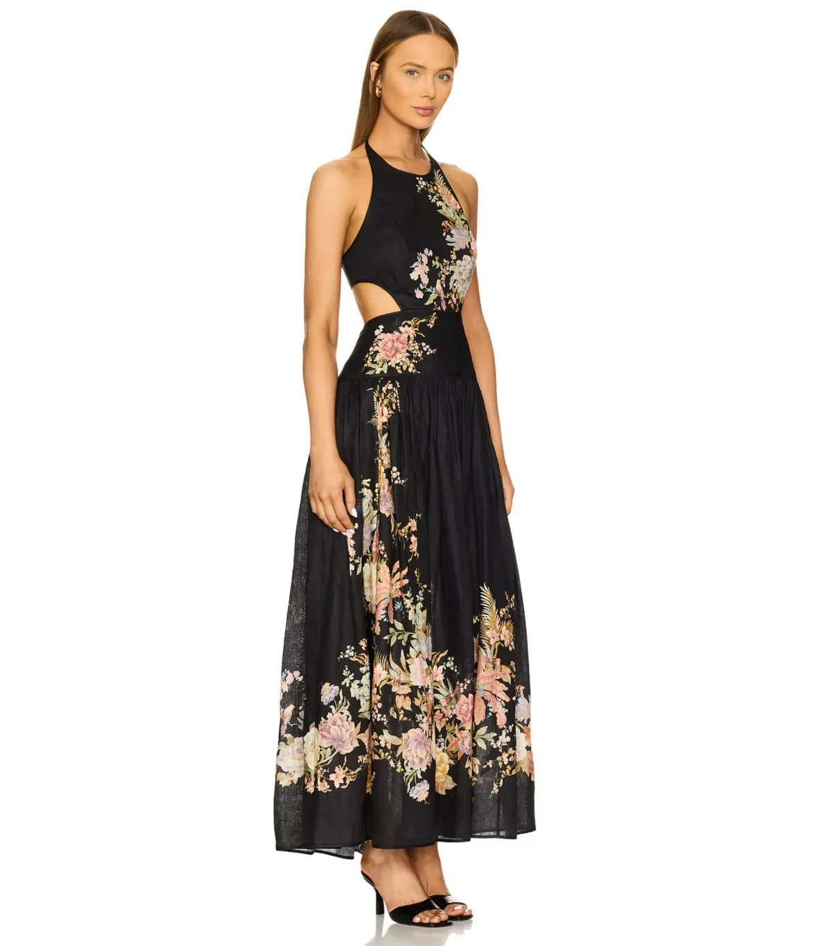Zimmermann Tallow Halter Midi Dress in Black Multi Floral Size 1 / AU 10 - Image 2