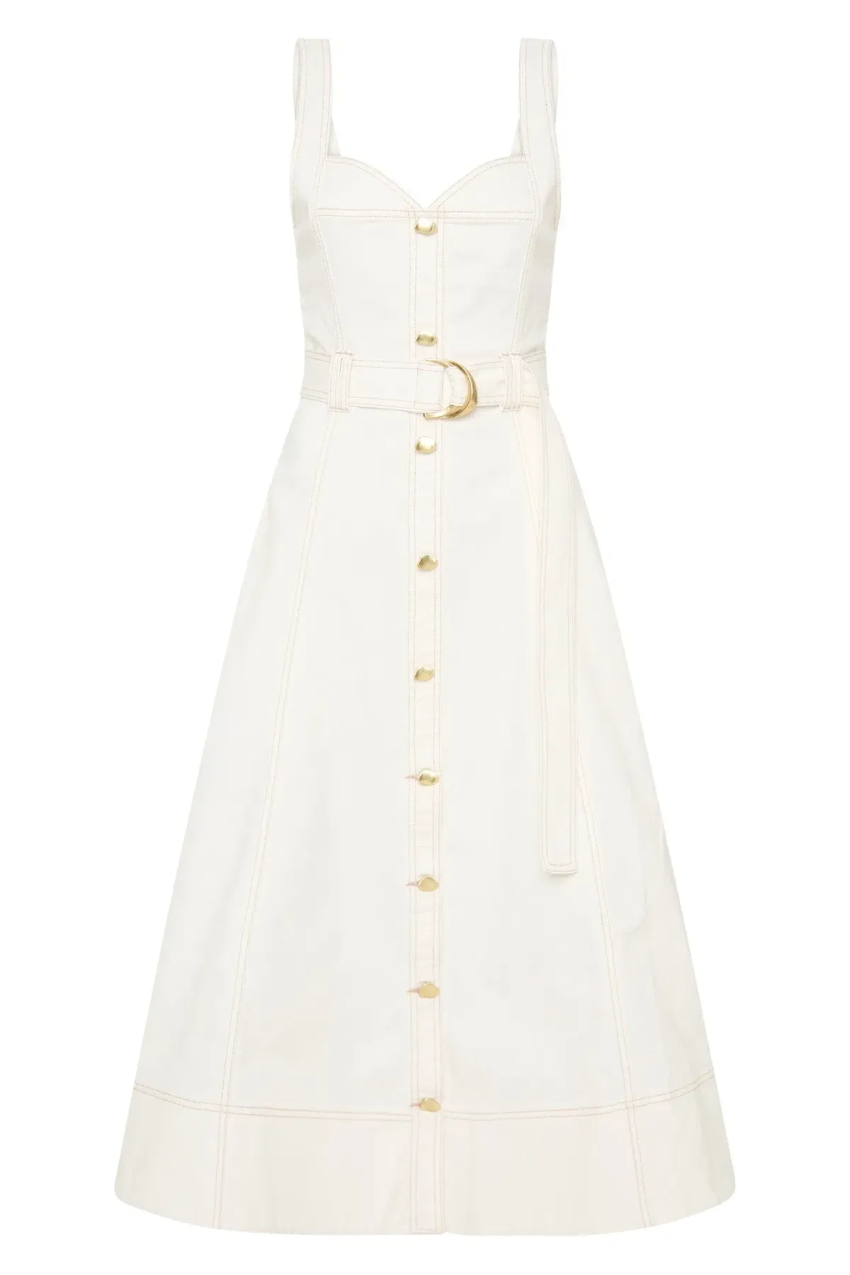 Aje Clay Belted Denim Midi Dress White Size AU 10 - Image 4