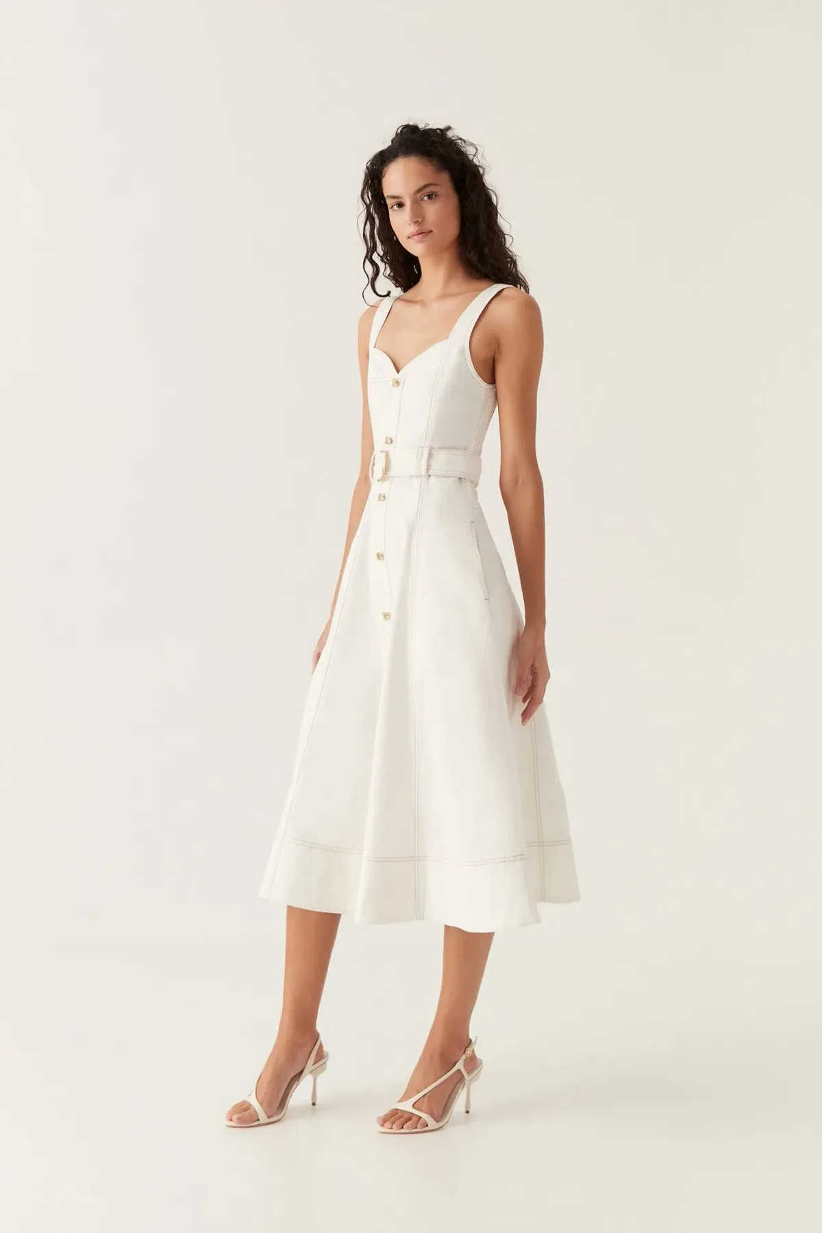 Aje Clay Belted Denim Midi Dress White Size AU 12 - Image 2