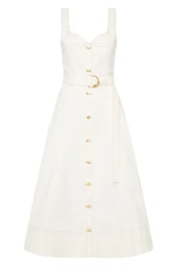 Aje Clay Belted Denim Midi Dress White Size AU 12 for rent on The Volte - image 4