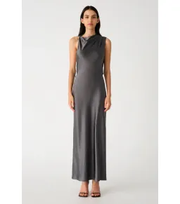 Misha Santana Gloss Satin Maxi Dress in Pewter Size 8/S for rent on The Volte - image 1