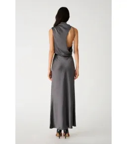 Misha Santana Gloss Satin Maxi Dress in Pewter Size 8/S for rent on The Volte - image 4
