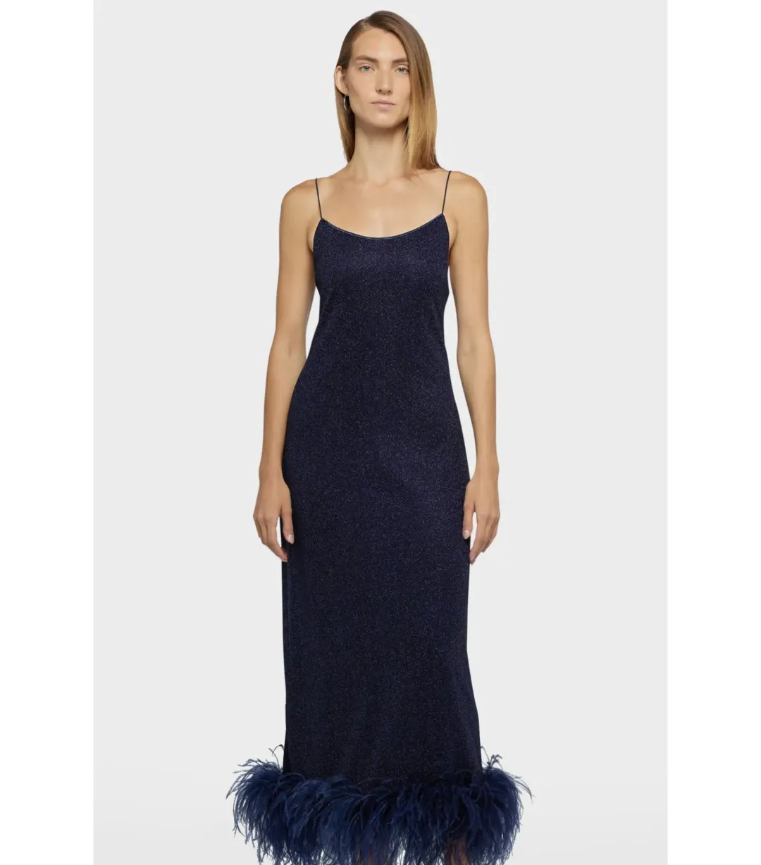 Oseree SS25 Lumière Plumage Slip Dress in Night Blue Size AU 6 for rent on The Volte - main image