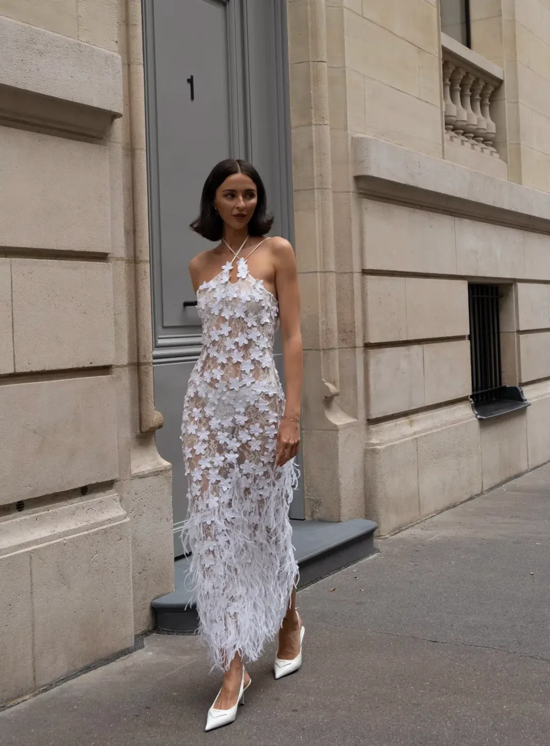 Roberta Einer Nadia Midi Dress Off White Size 8 for rent on The Volte - main image