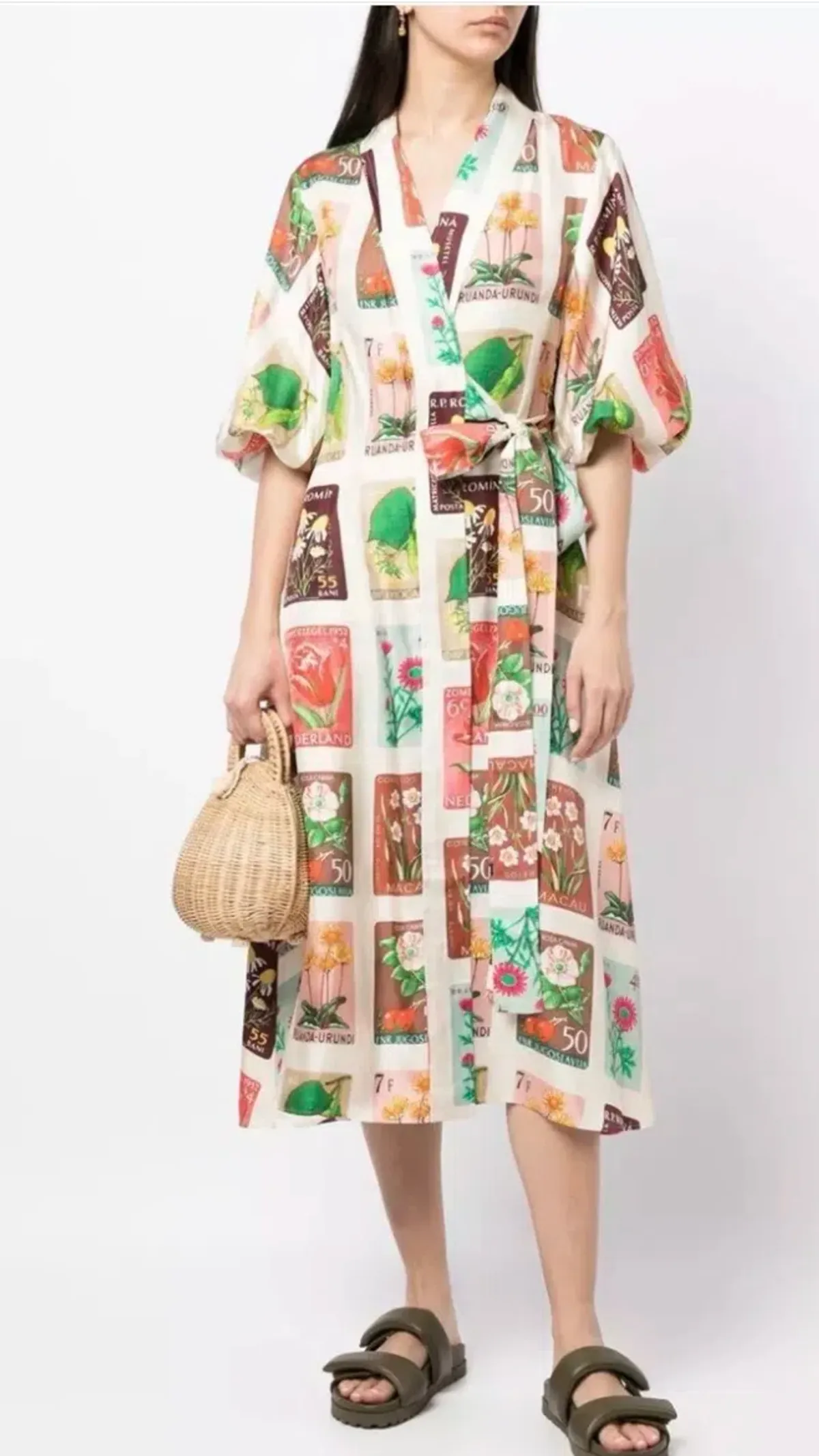 Oroton Stamp Wrap Midi Dress Multi Size 16 - Image 9