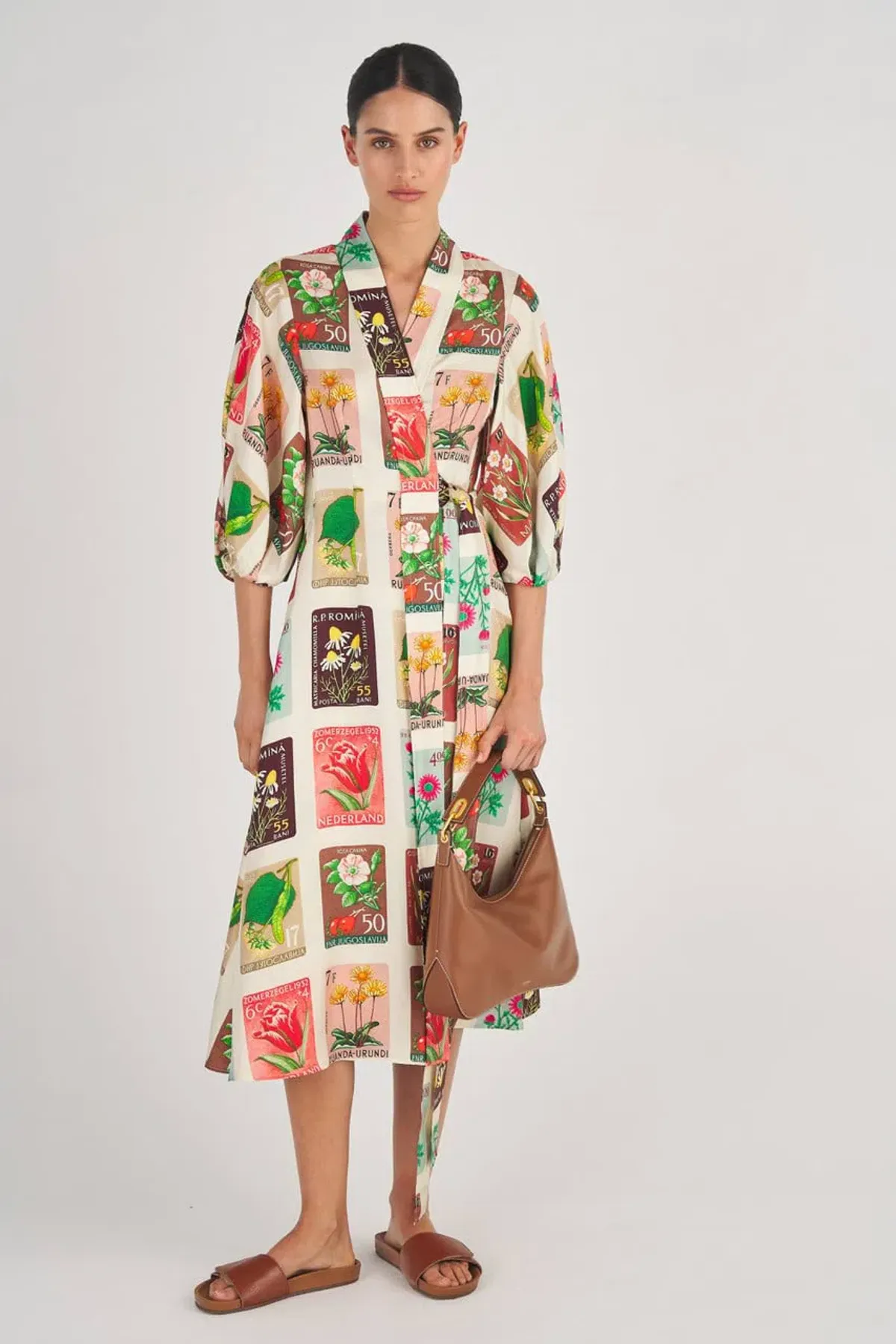 Oroton Stamp Wrap Midi Dress Multi Size 16 - Image 1