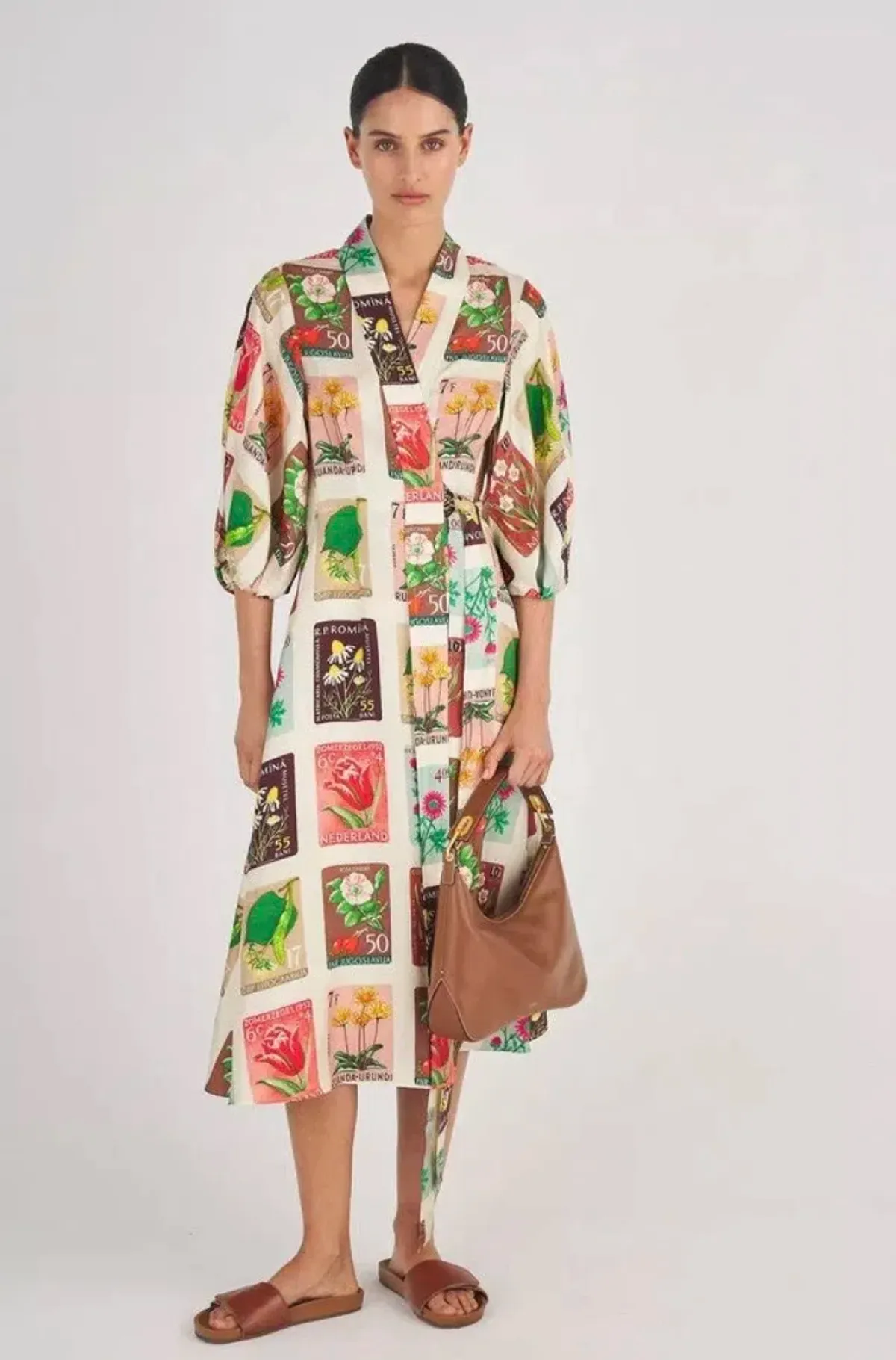 Oroton Stamp Wrap Midi Dress Multi Size 16 - Image 10