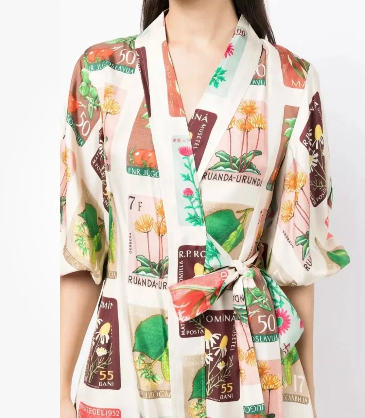 Oroton Stamp Wrap Midi Dress Multi Size 16 - Image 8