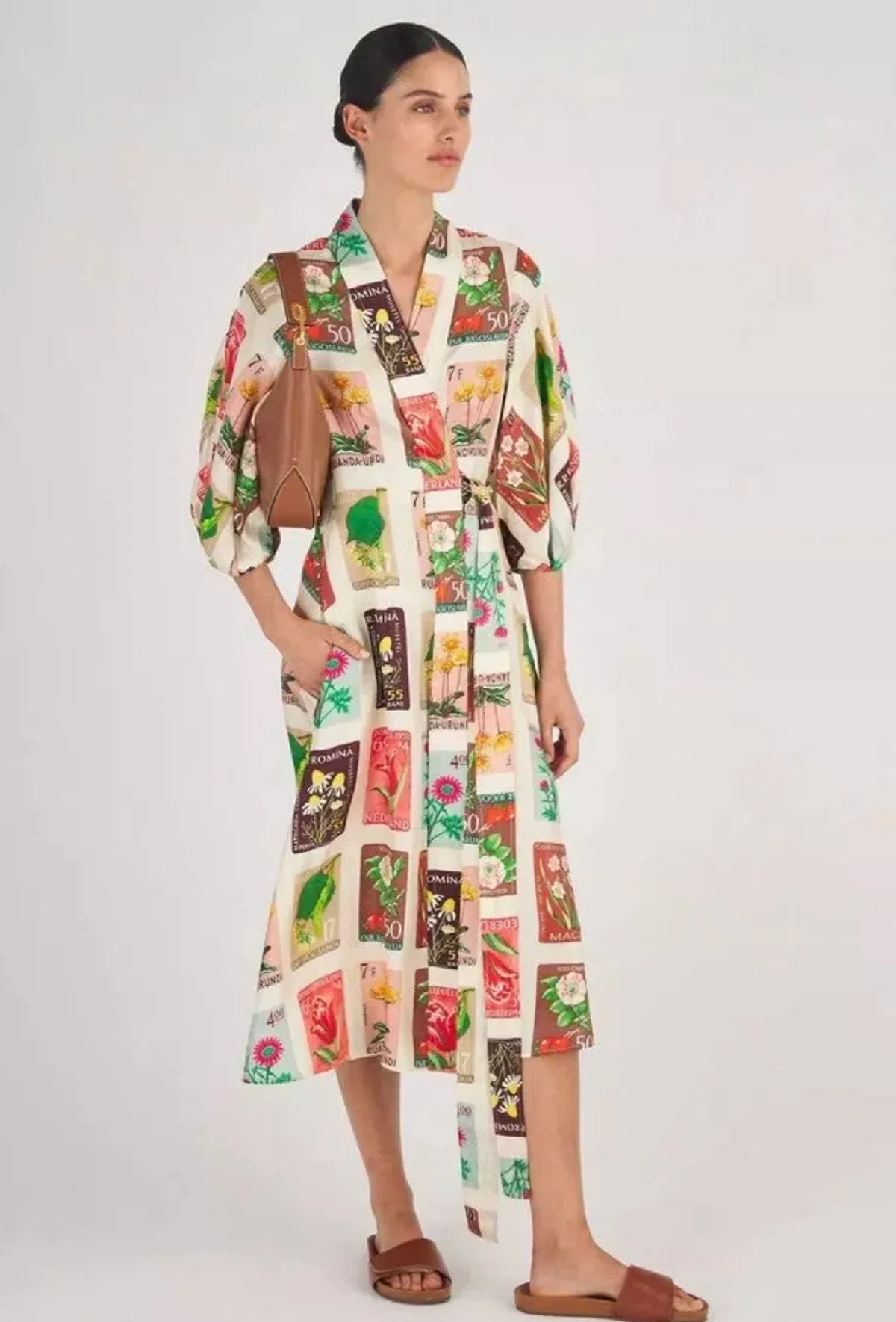 Oroton Stamp Wrap Midi Dress Multi Size 16 - Image 2