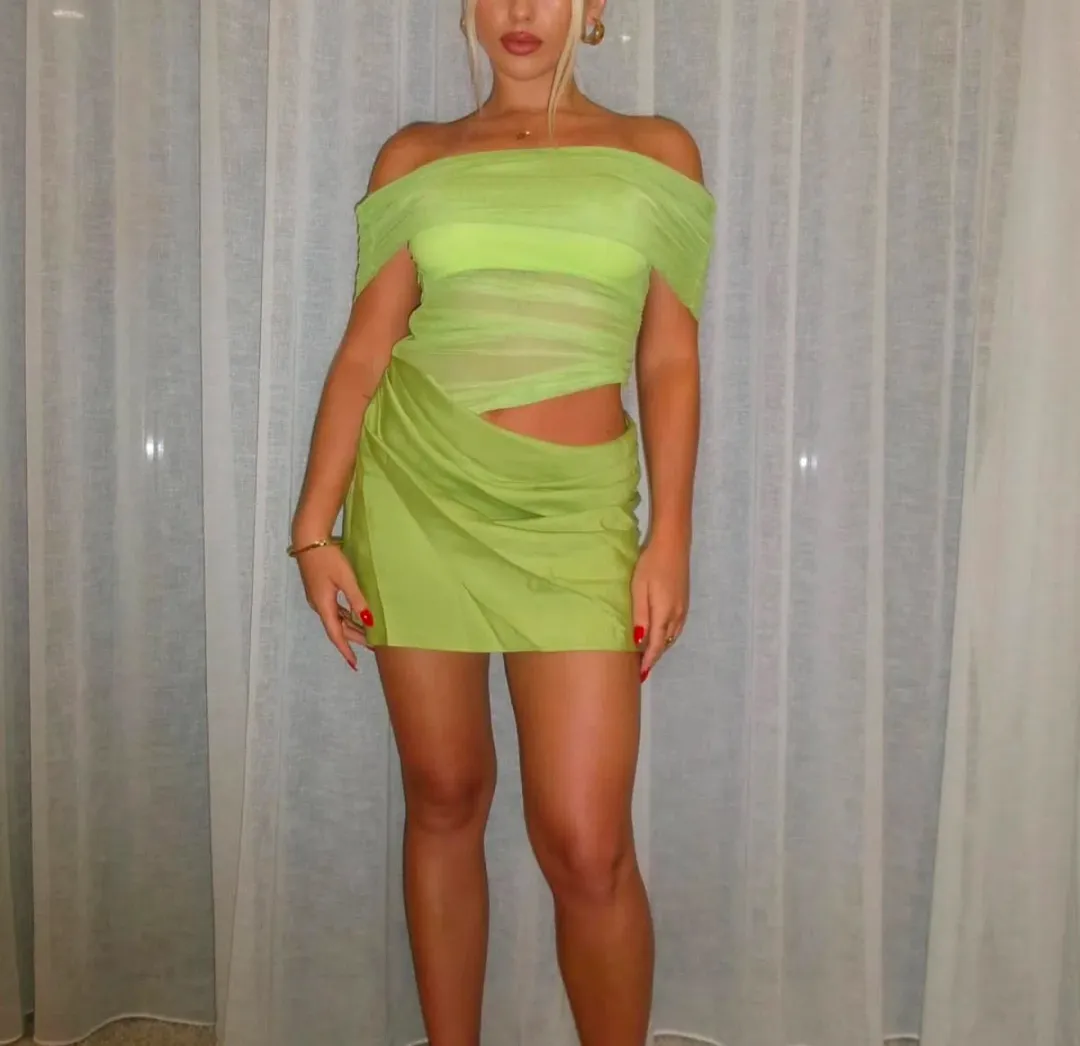 Benni Nico Off Shoulder Mini Dress Apple Size S / AU 8 for rent on The Volte - main image