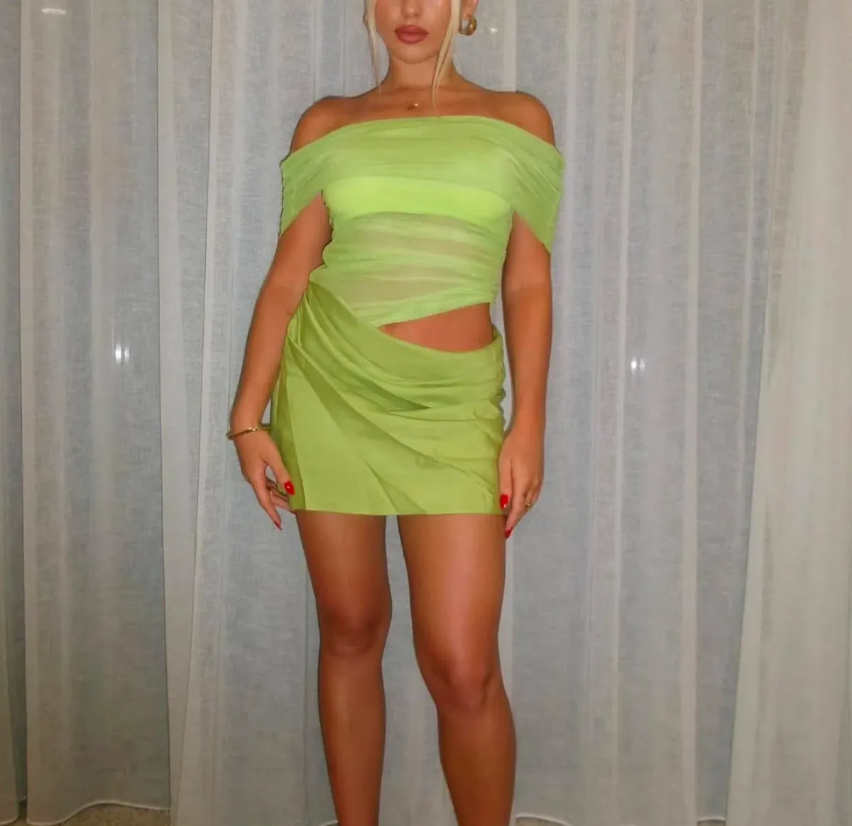 Benni Nico Off Shoulder Mini Dress Apple Size S / AU 8 - Image 5