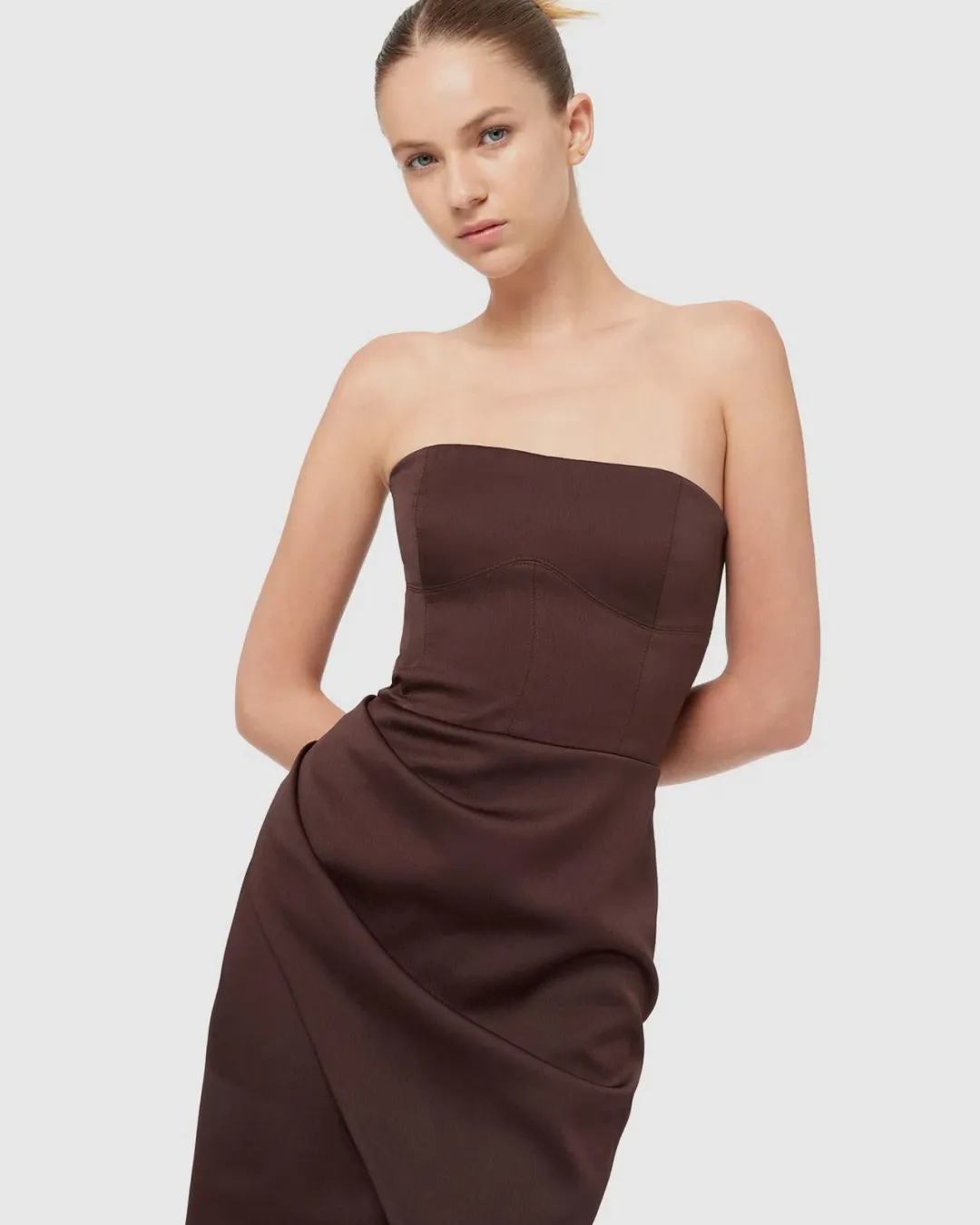 Manning Cartell Time To Shine Strapless Midi Dress Brown Size 10 for rent on The Volte - main image