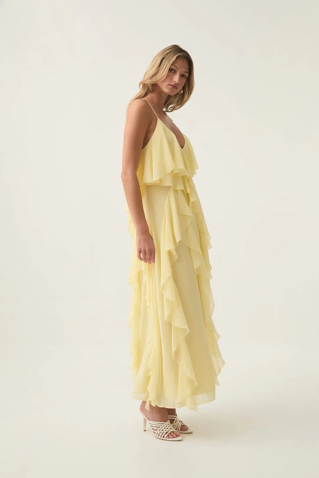 Aje Valentine Frill Maxi Dress in Acacia Yellow Size 8 for rent on The Volte - main image