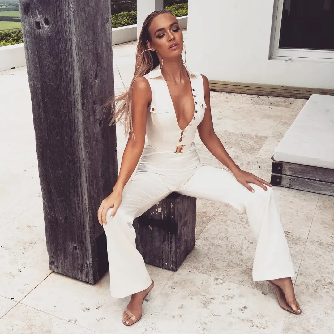 Meshki Jada Satin Jumpsuit Cream Size 8 for rent on The Volte - main image