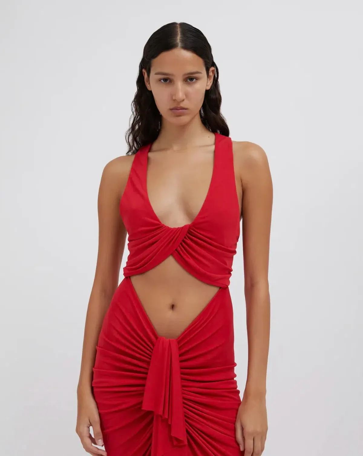 Christopher Esber Vivenda Drape Front Dress Watermelon Red Size 8 - Image 4