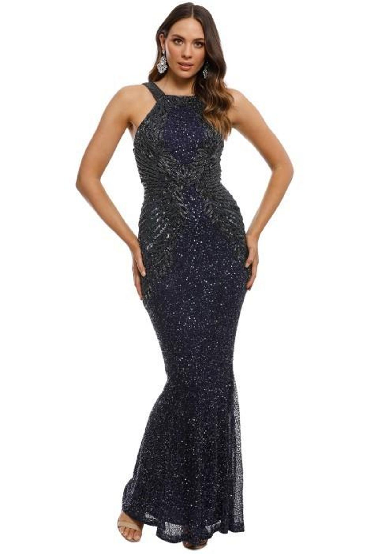 Rachel Gilbert Saskia Beaded Gown Navy Size AU 12 - Image 1