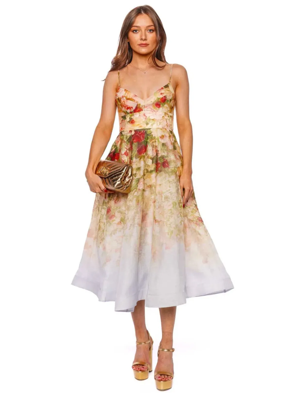 Zimmermann Luminosity Picnic Midi Dress Rosy Garden Print Size 3 / AU 14 for rent on The Volte - main image