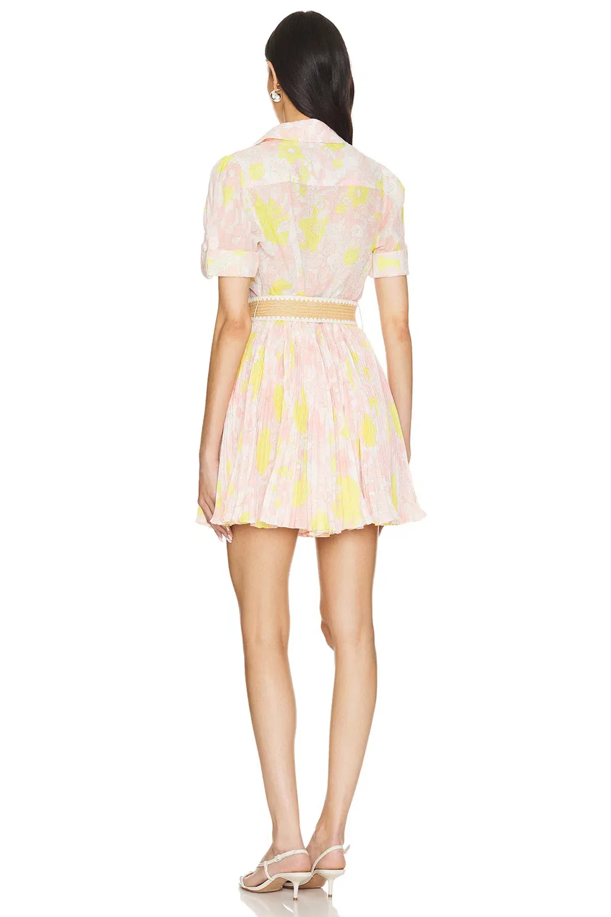 Zimmermann Size 1 Pop Pleated Mini Dress Pink/Yellow Floral Size 10 - Image 3