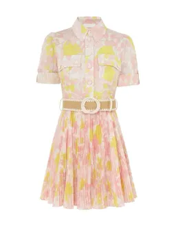 Zimmermann Size 1 Pop Pleated Mini Dress Pink/Yellow Floral Size 10 for rent on The Volte - image 4