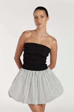 DISSH Stockholm Stripe Silk Blend Mini Dress Black/White Size 6 for rent on The Volte - image 2