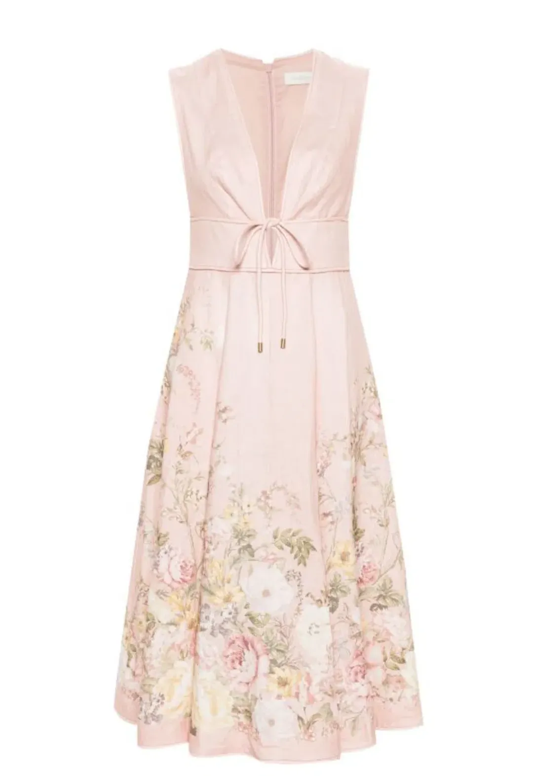 Zimmermann Waverly Plunge Midi Dress Pink Floral Size 2 (AU 12) for rent on The Volte - main image