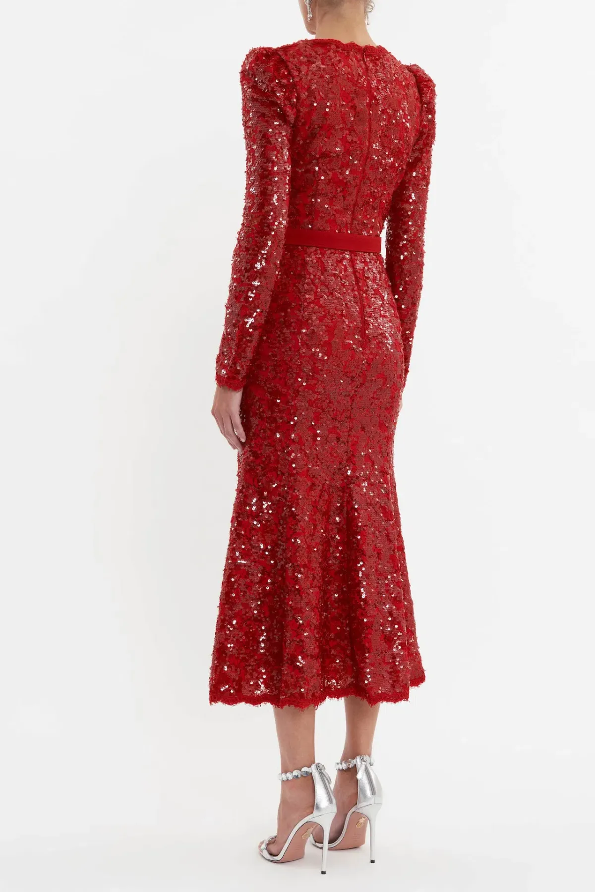 Rebecca Vallance X Nicky Hilton Leyla Long Sleeve Midi Dress Red Sequin Size 8 - Image 2