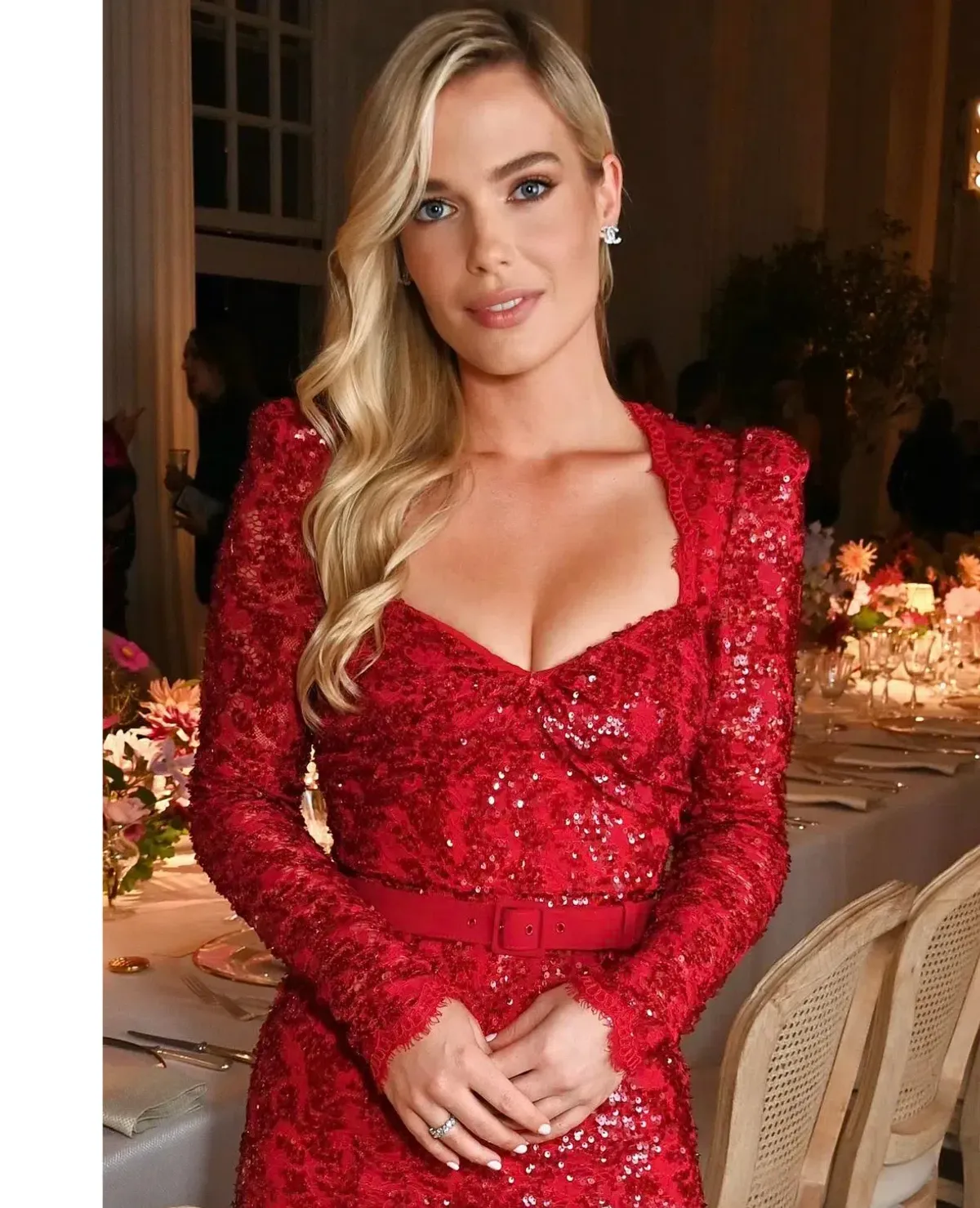 Rebecca Vallance X Nicky Hilton Leyla Long Sleeve Midi Dress Red Sequin Size 8 - Image 3