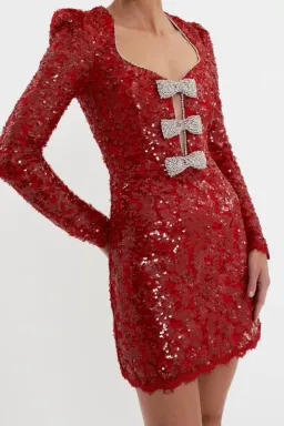 Rebecca Vallance Leyla Long Sleeve Mini Dress Red Sequin Size 6 for rent on The Volte - image 2